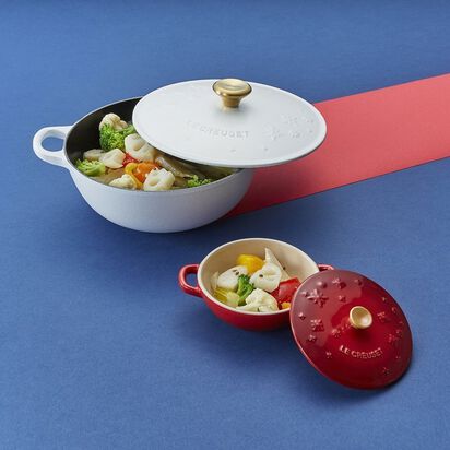LE CREUSET 可愛らし マルミット 22cm コットン フラワーレリーフ