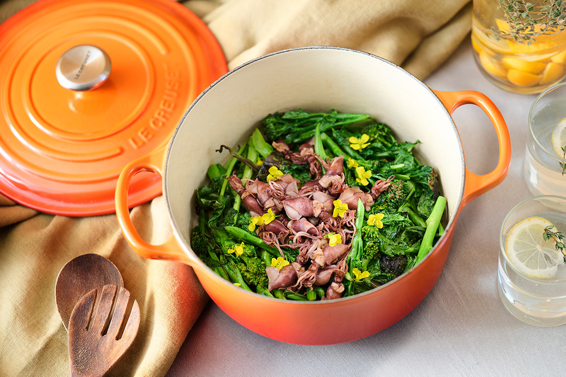 菜の花とホタルイカの炒め蒸し