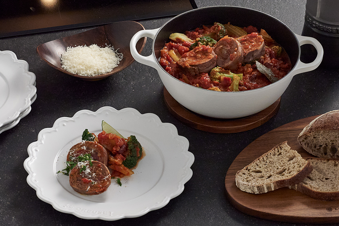 ビーフロールローストのトマトと野菜の煮込み