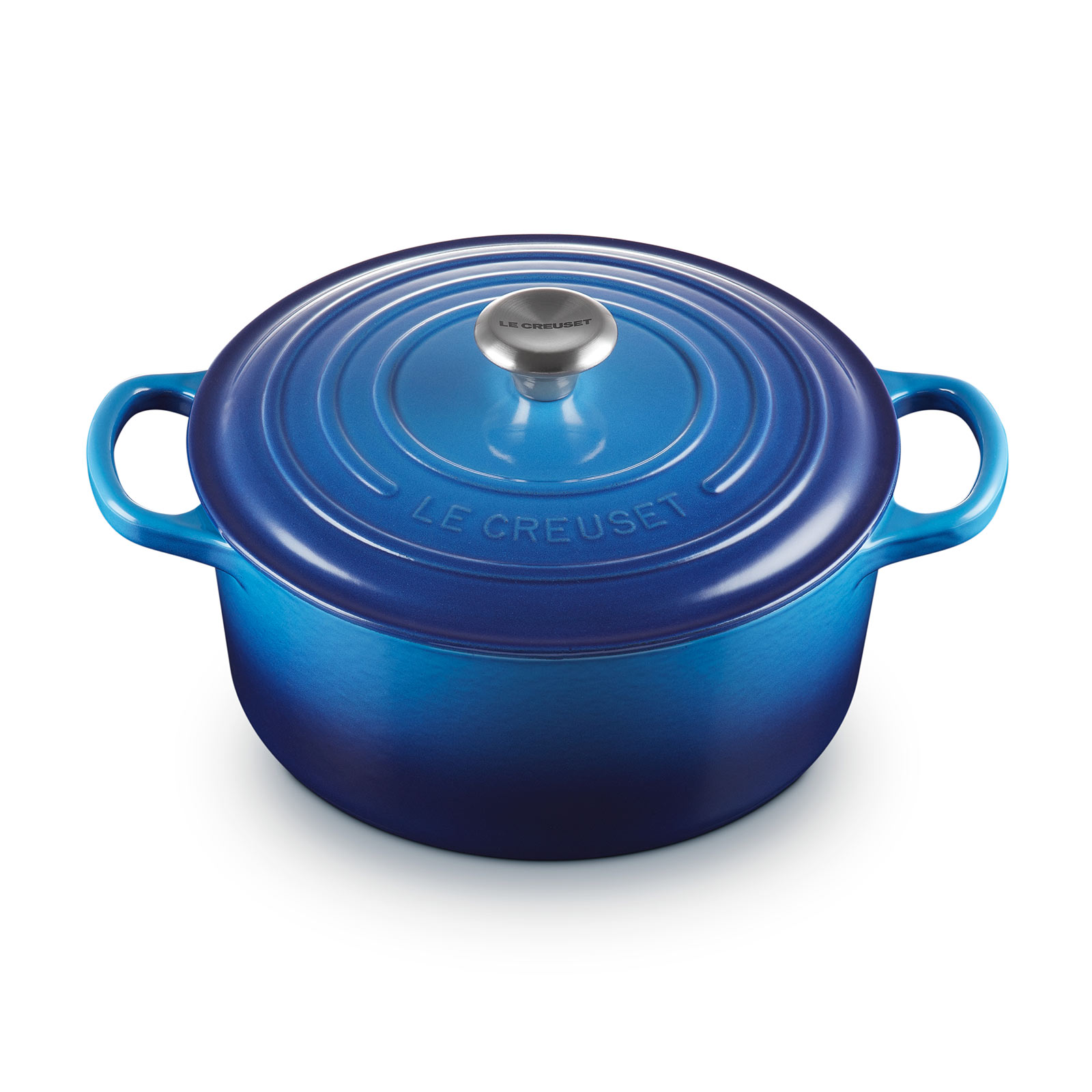 ルクルーゼ　ココット・ロンド 22cm アズールブルー (シルバーツマミ) シグニチャー ココット・ロンド 22cm アズールブルー (シルバー