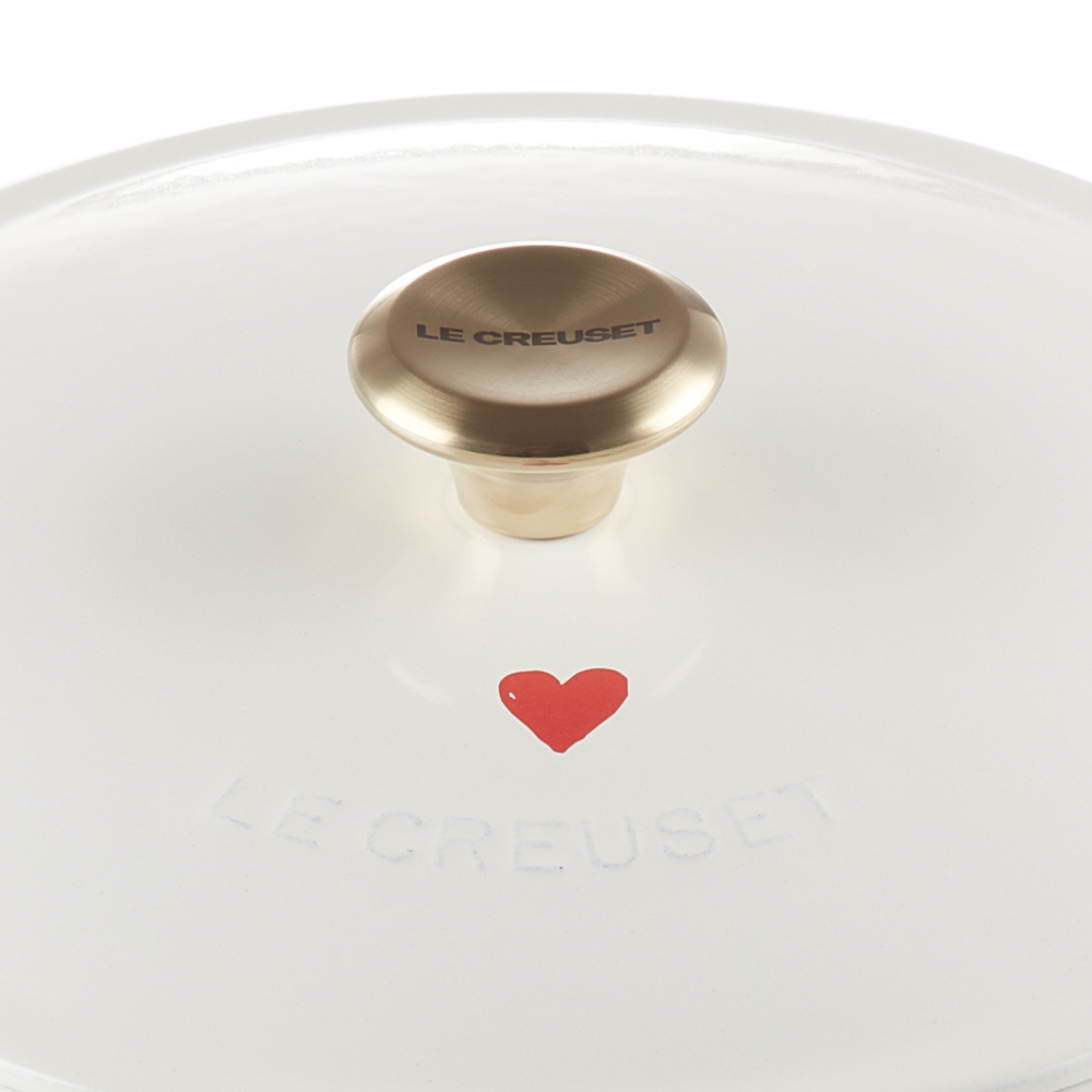 マルミット 22cm ハート ホワイト (ブラックマットホーロー