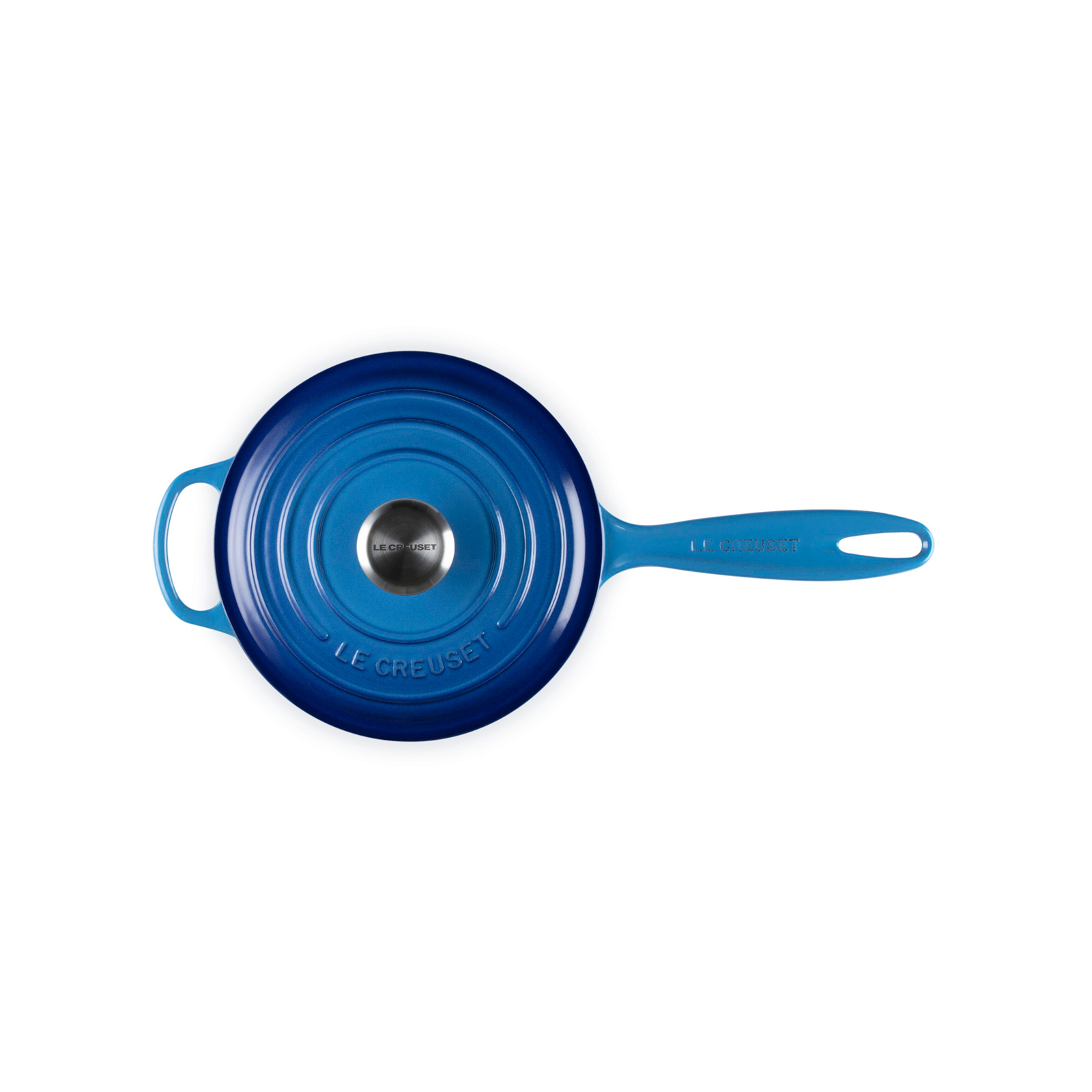 【美品】LE CREUSET　ソースパン　ブルーベルパープル　18cm シグニチャー ソースパン 18cm アズールブルー (シルバーツマミ