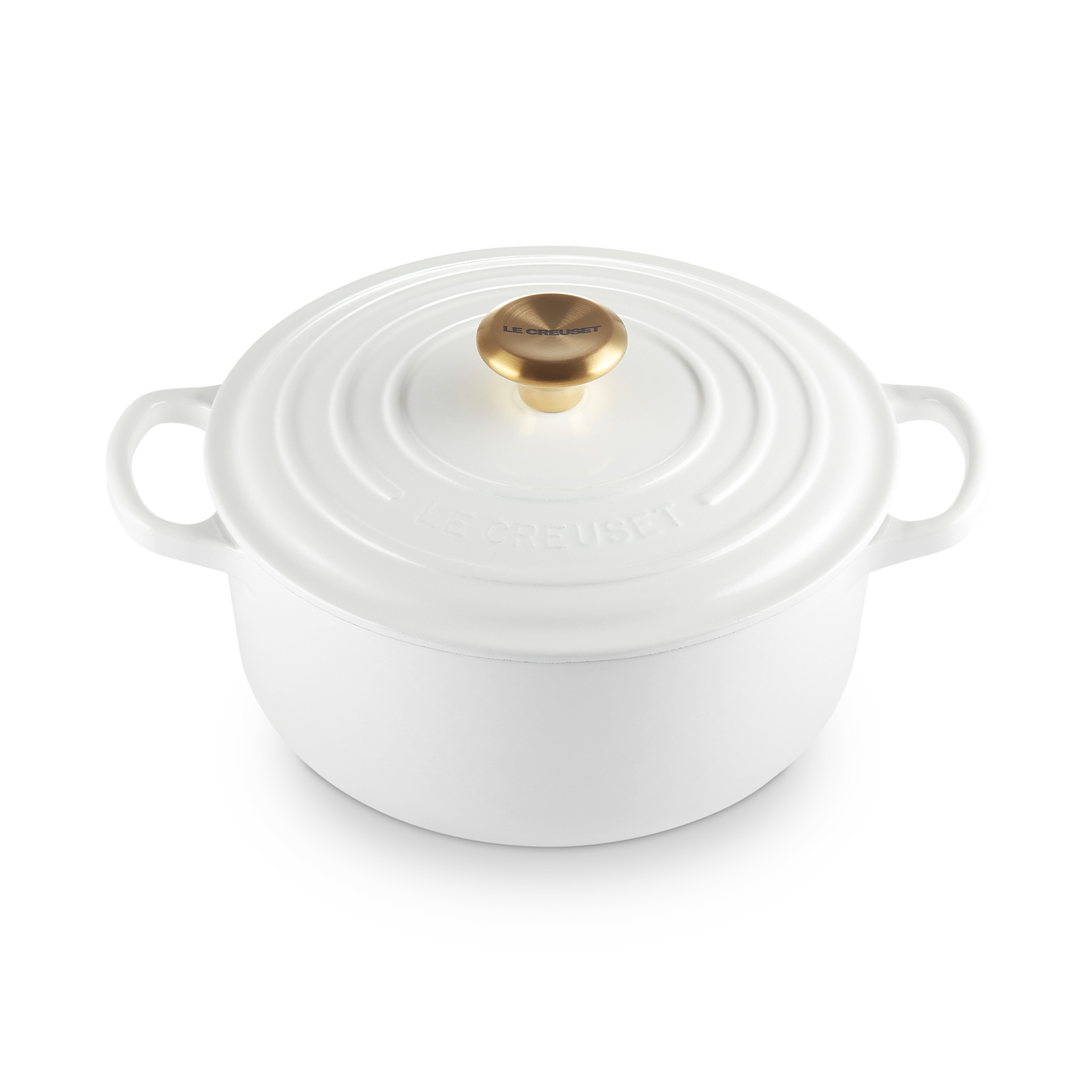 ル・クルーゼ 20cm ホワイト シグニチャー ココット・ロンド 20cm ホワイト (ゴールドツマミ