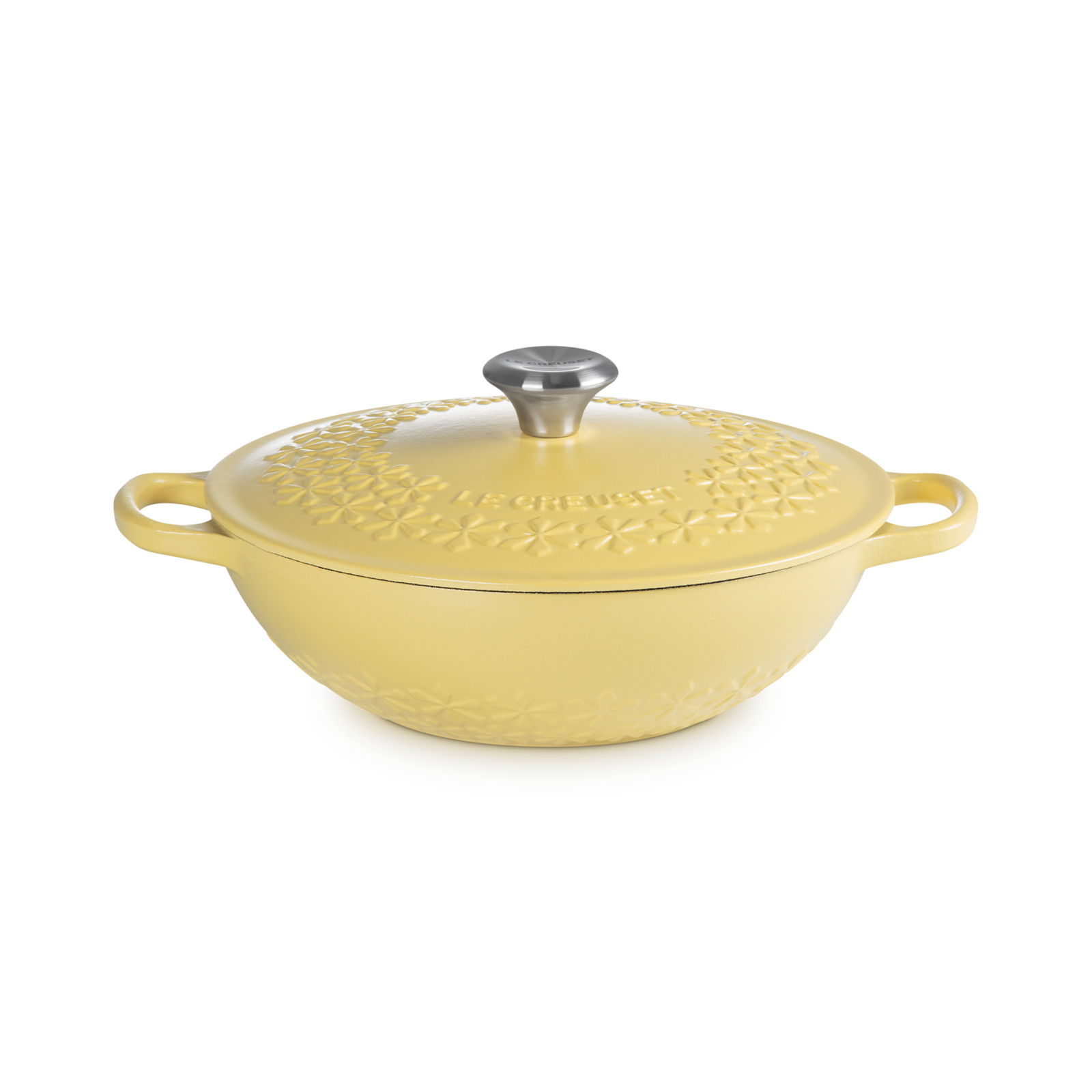 ルクルーゼ マルミット フラワーレリーフ 22cm コットン　ゴールドツマミ ルクルーゼ マルミット フラワーレリーフ 22cm コットン ゴールド