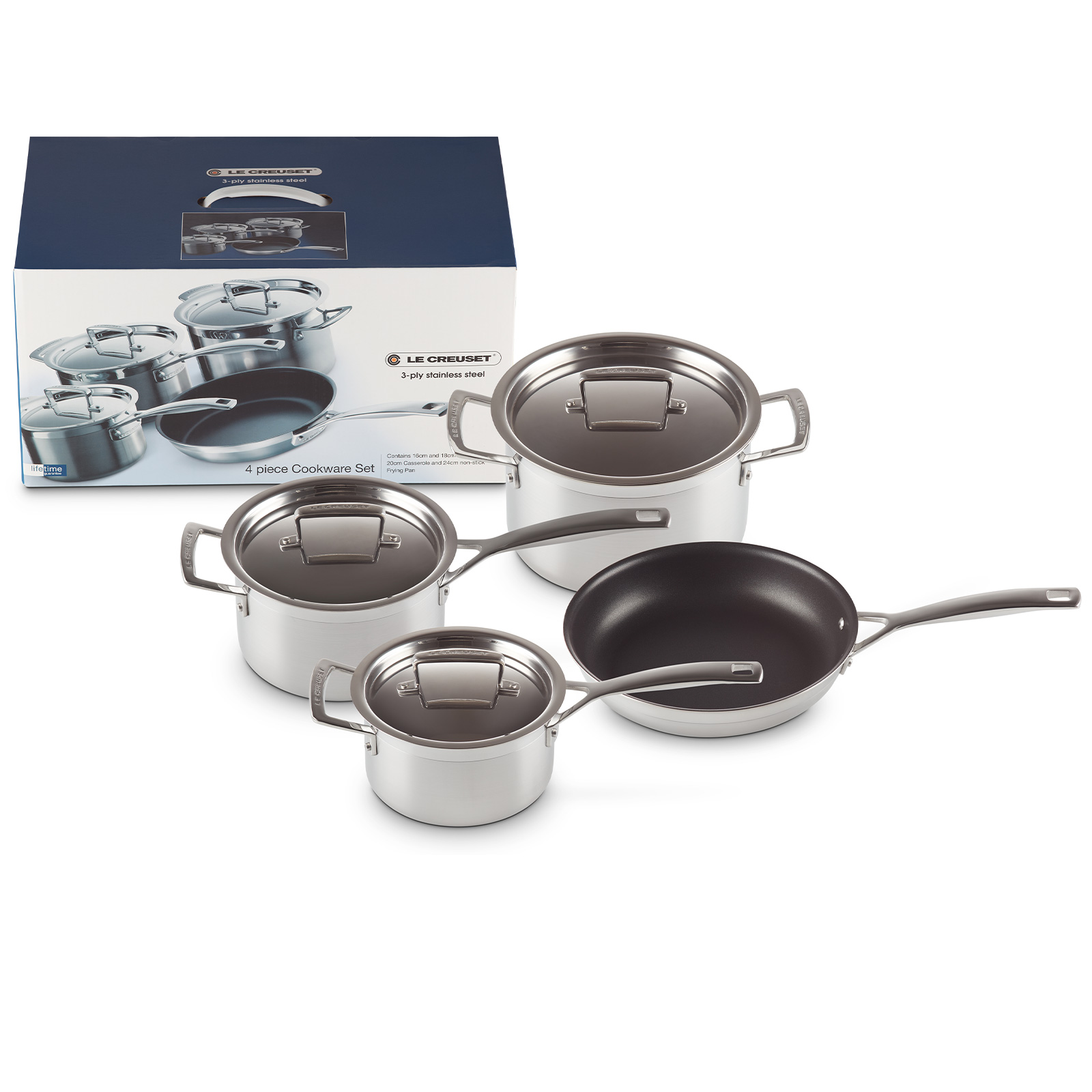 LE CREUSET ル・クルーゼ　ステンレス鍋セット ル・クレーゼ 鍋セット 3-ply ステンレス ベーシックセット (4pcs