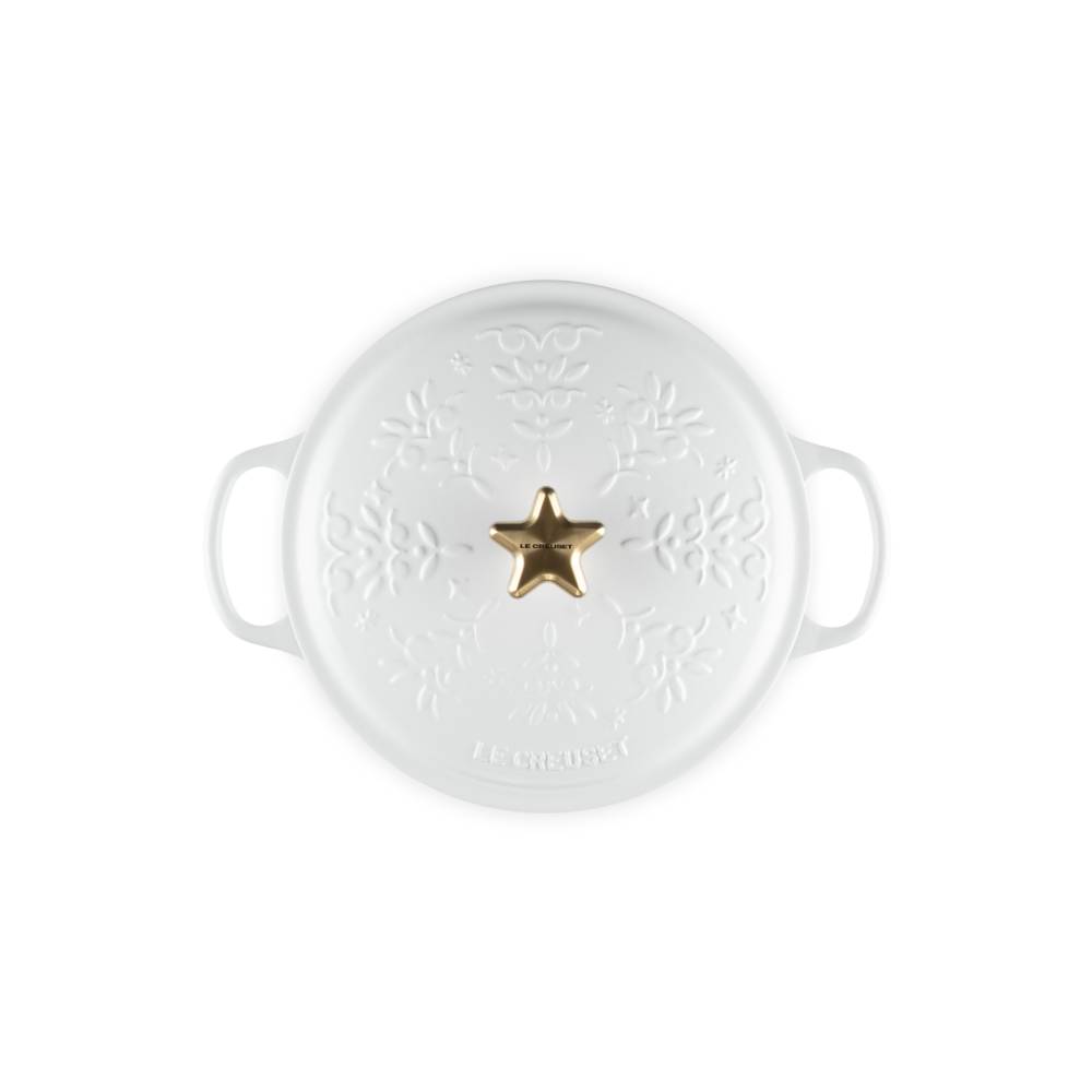 ル・クルーゼ　ココットロンド ノエルレリーフ ゴールドツマミ　 24cm シグニチャー ココット・ロンド 24cm ノエルレリーフ コットン