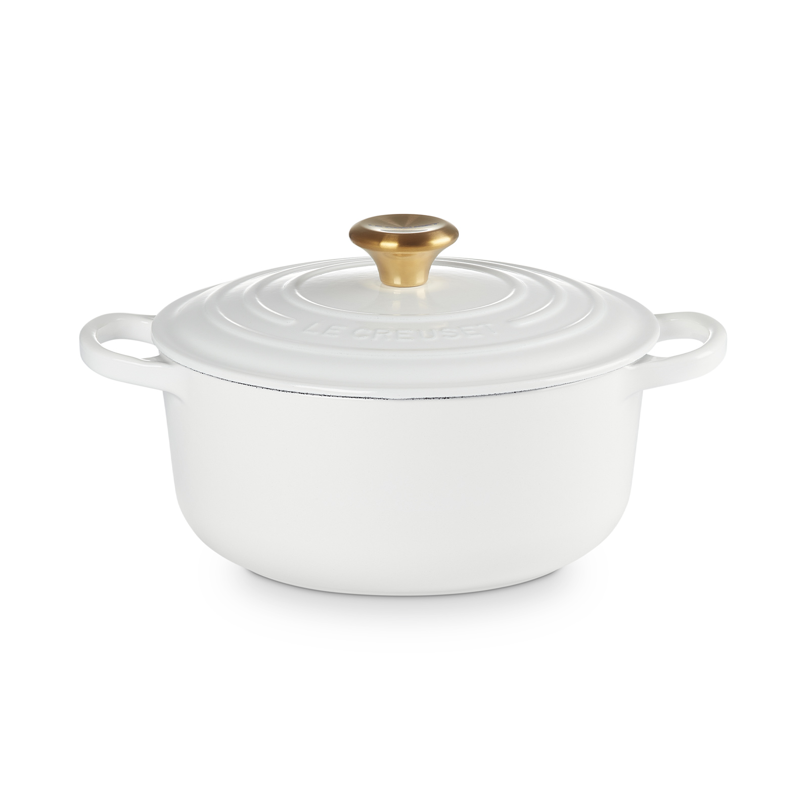 ル・クルーゼ 20cm ホワイト シグニチャー ココット・ロンド 20cm ホワイト (ゴールドツマミ
