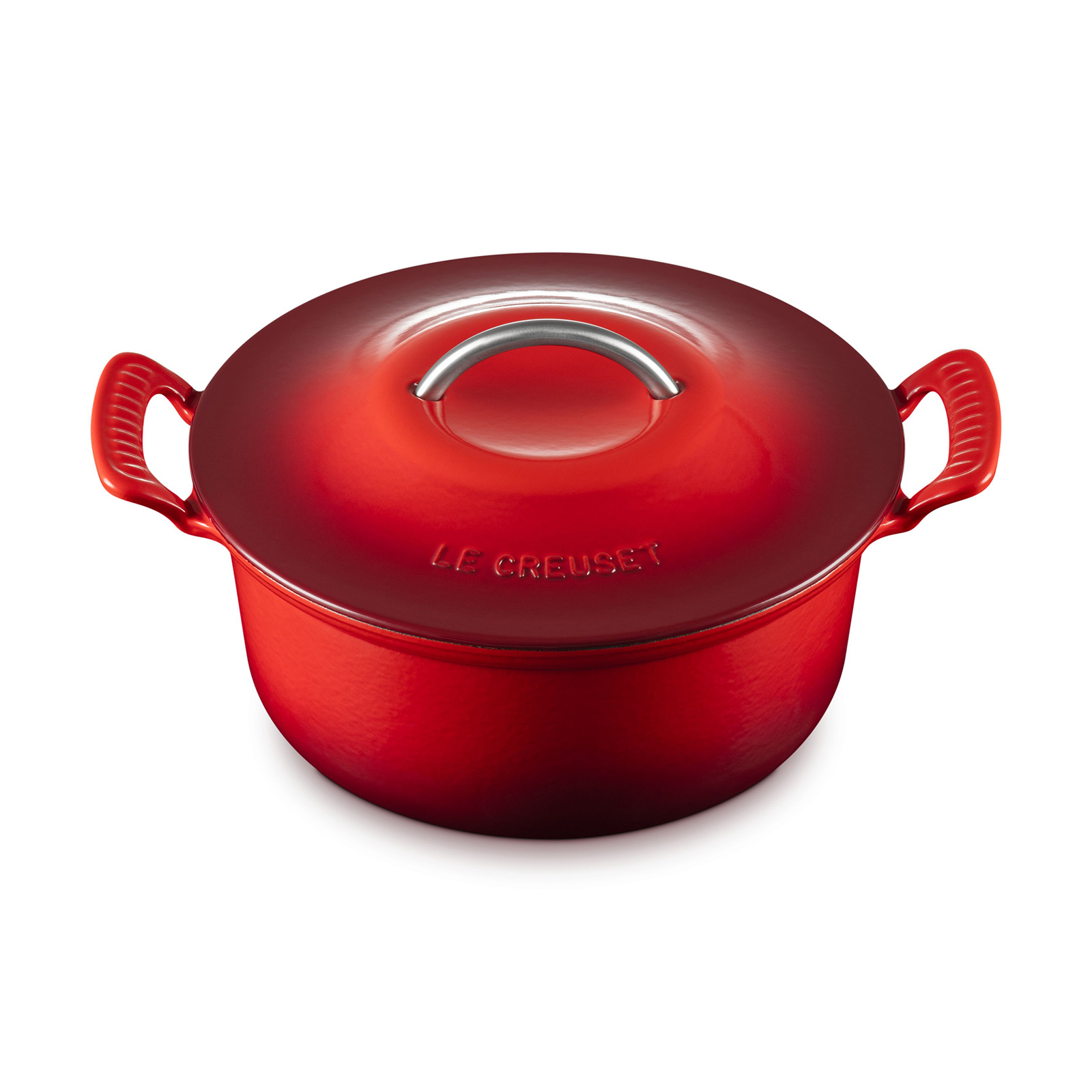 【美品】LE CREUSET　ココット ロンド チェリーレッド　22cm シグニチャー ココット・ロンド 22cm チェリーレッド (シルバー