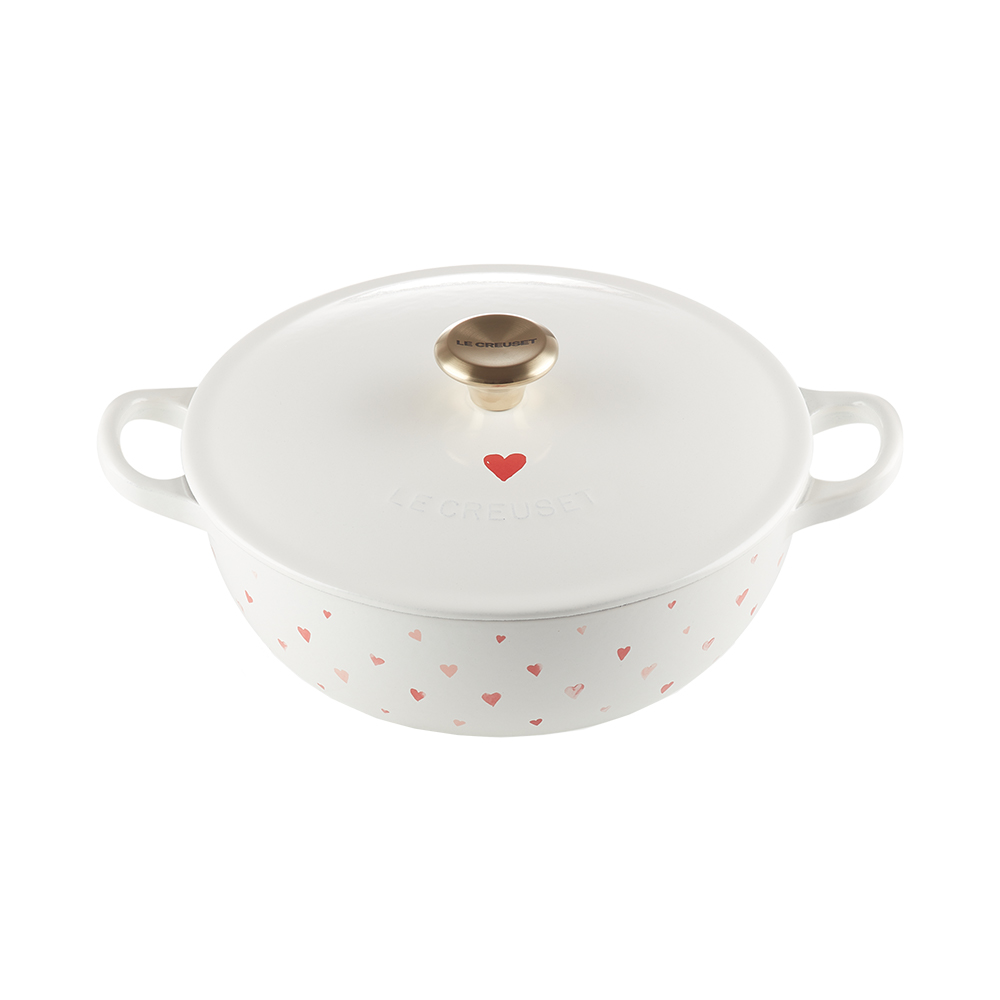 マルミット 22cm ハート ホワイト (ブラックマットホーロー