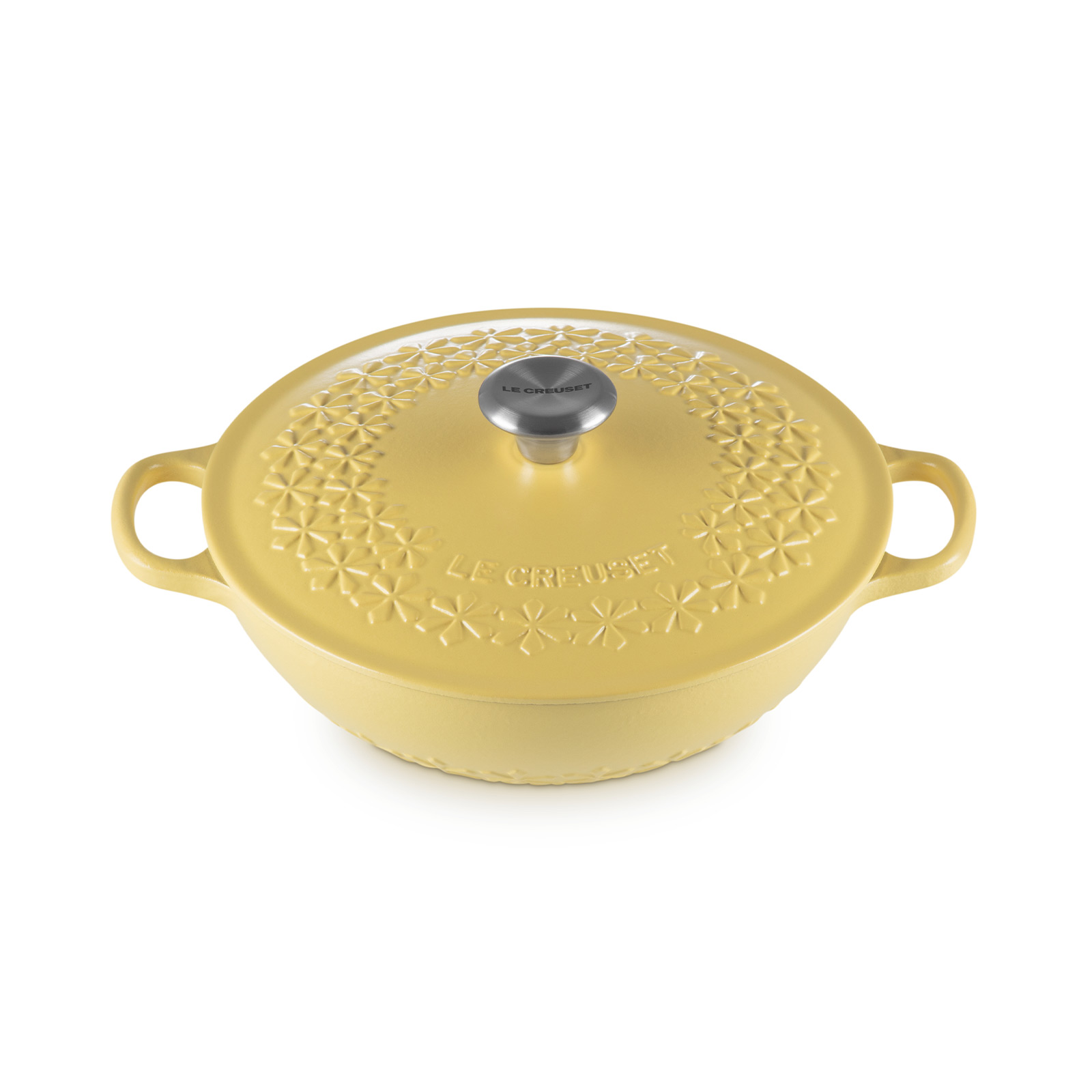 ルクルーゼ　シグニチャー　マルミット　フラワーレリーフ 22cm コットン　① シグニチャー マルミット 22cm フラワーレリーフ ミモザ