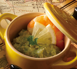 ワカモレソースとエビの冷製仕立て