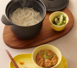 釜茹でうどんと鶏の南蛮風・オクラのごま和え